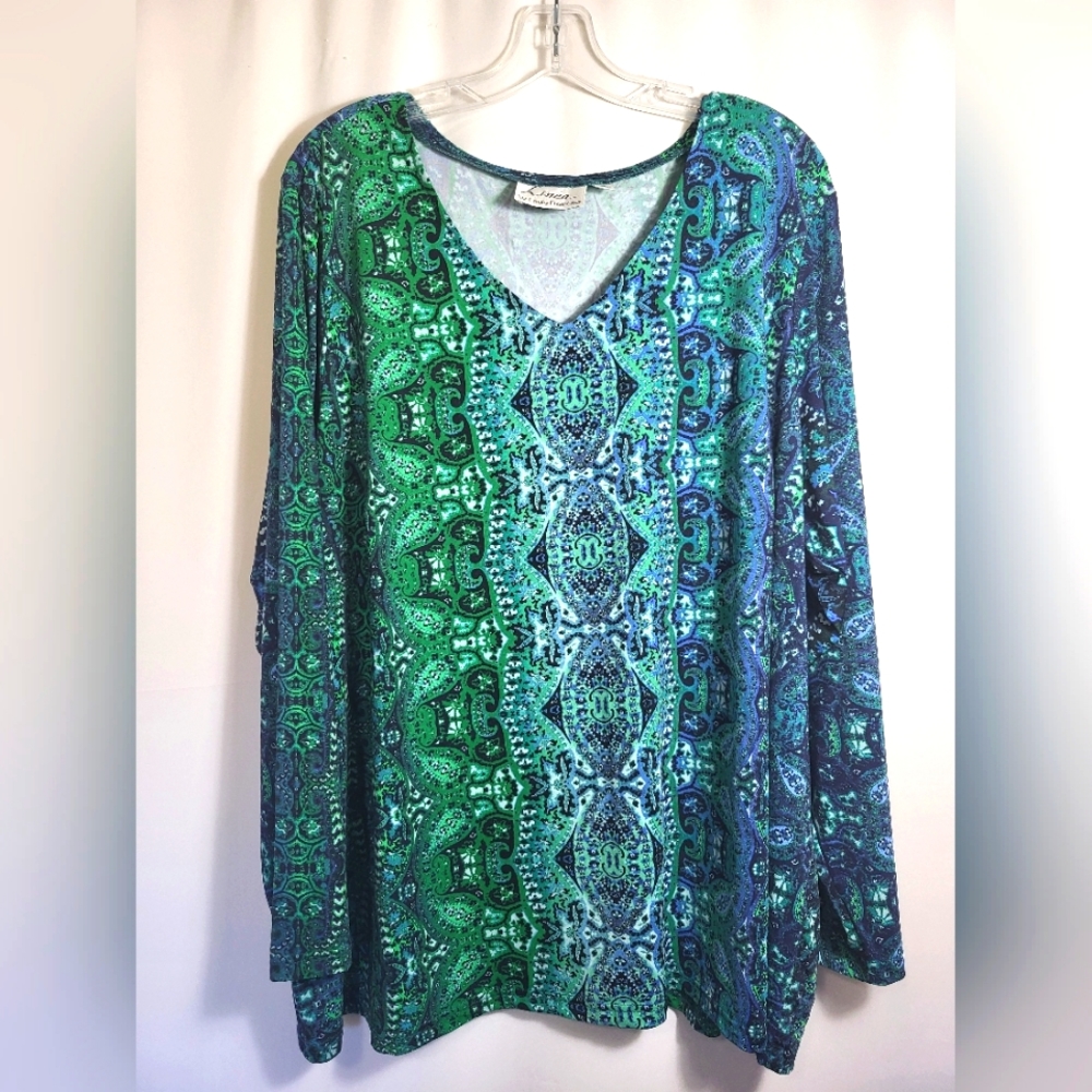 Linea by Louis Dell'Olio green silky tunic women's 3X  #1652